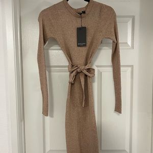 Brave Soul tie waist ribbed sweater dress